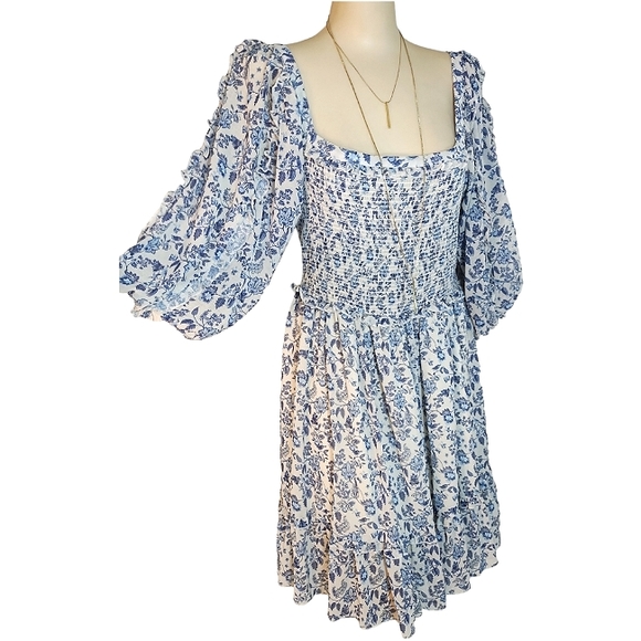 Super Natural by Secret Mission Chiffon smocked floral boho greenport dress - Picture 3 of 13